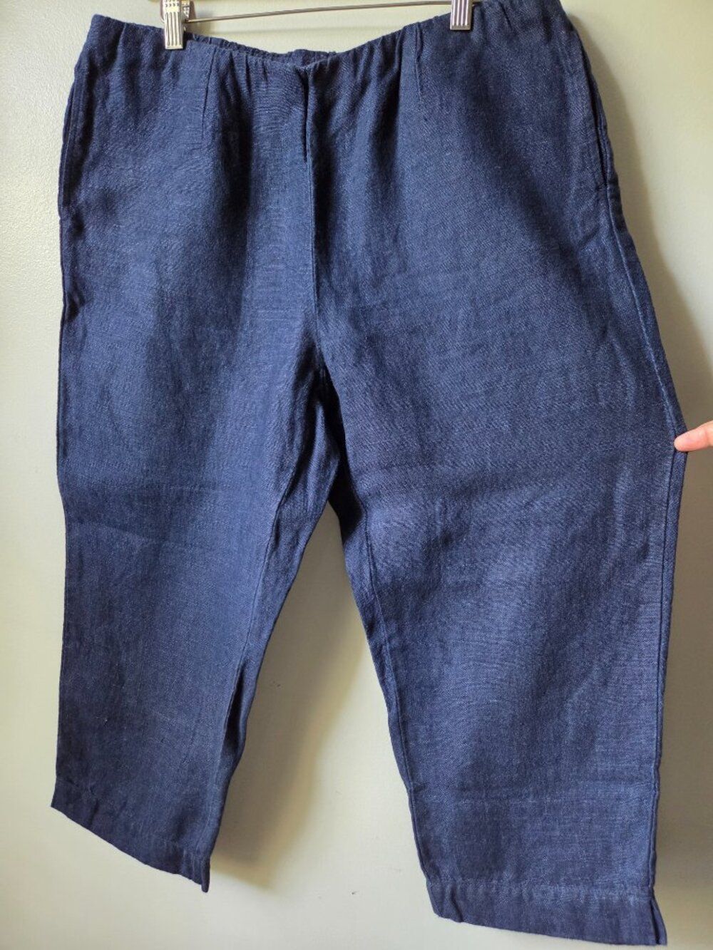 EUC PURE JILL BLUE 100% LINEN LOOSE FITTING CROP PANTS SIZE M